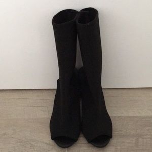 Mid calf open toe/open heel round heel sock boot